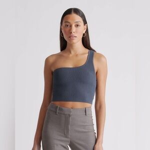 Quince Cropped One Shoulder Ribbed Knit Tank in Gray, Size Medium